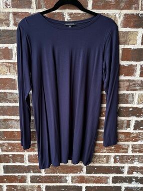 Eileen Fisher Long Sleeve Navy Crewneck Jersey Tunic Size Medium